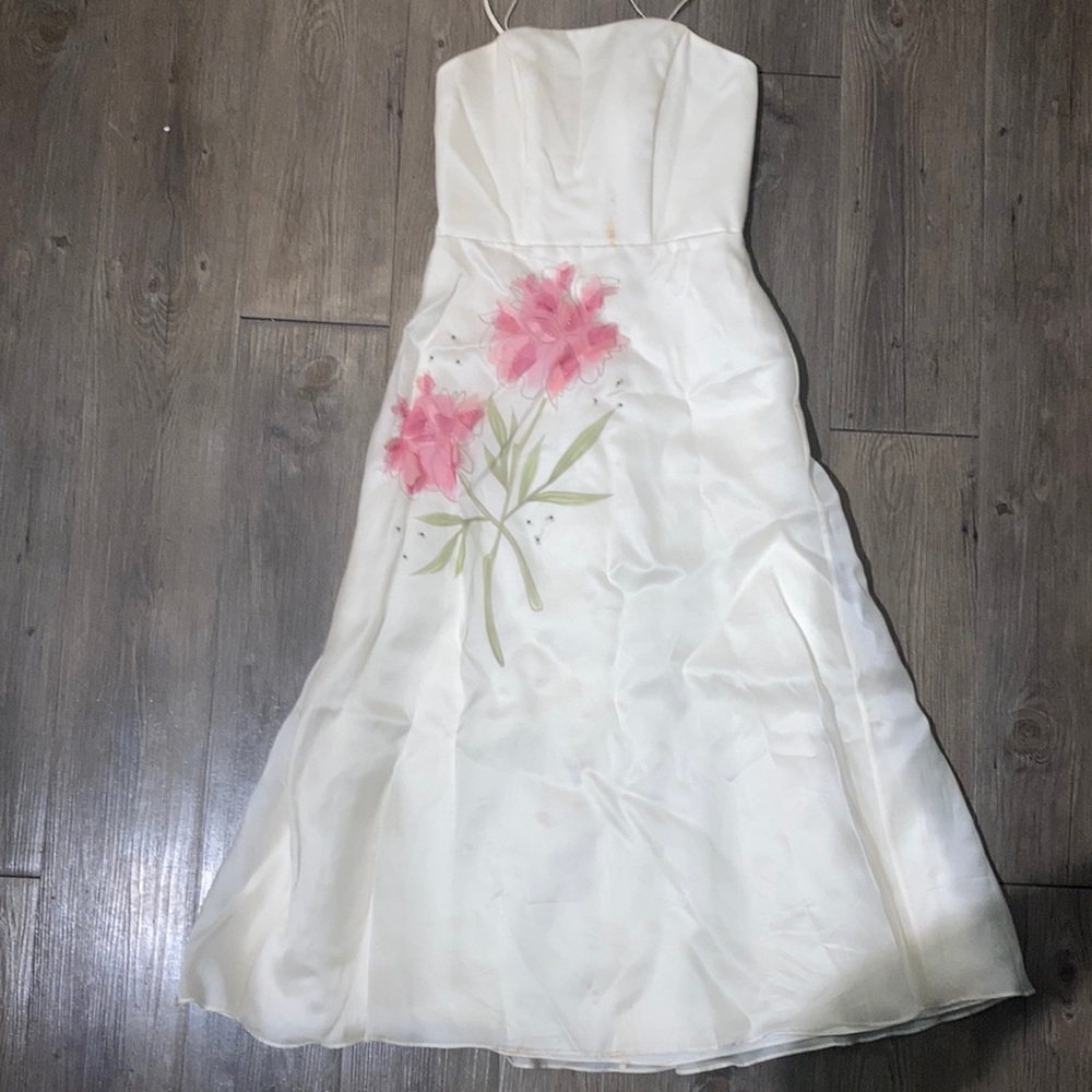 Watters & Watters silk maxi dress, off white in color